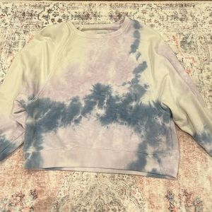 Green, blue, white, and purple tie-dye cropped hoodie